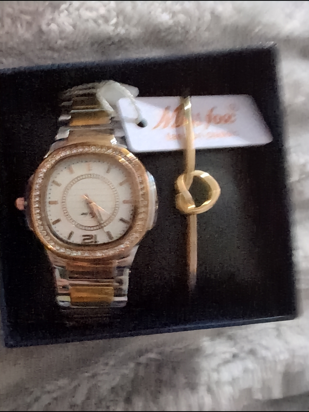 Two-Tone Gold and Silver Women's Watch with Matching Gold Knot Bracelet